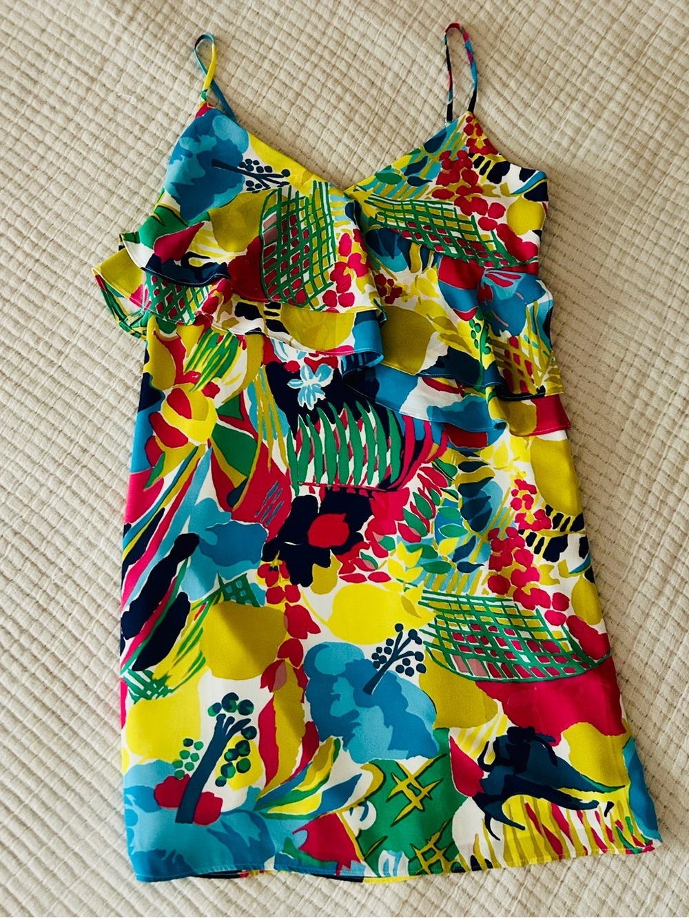 J. Crew Tropical Floral Print Tank Dress With Ruffles